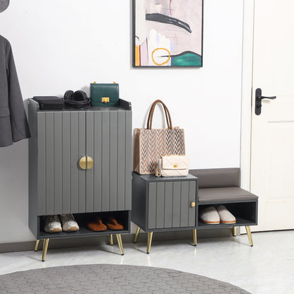 Shoe Storage Cabinet with Beadboard Doors for 15 Pairs of Shoes, Grey