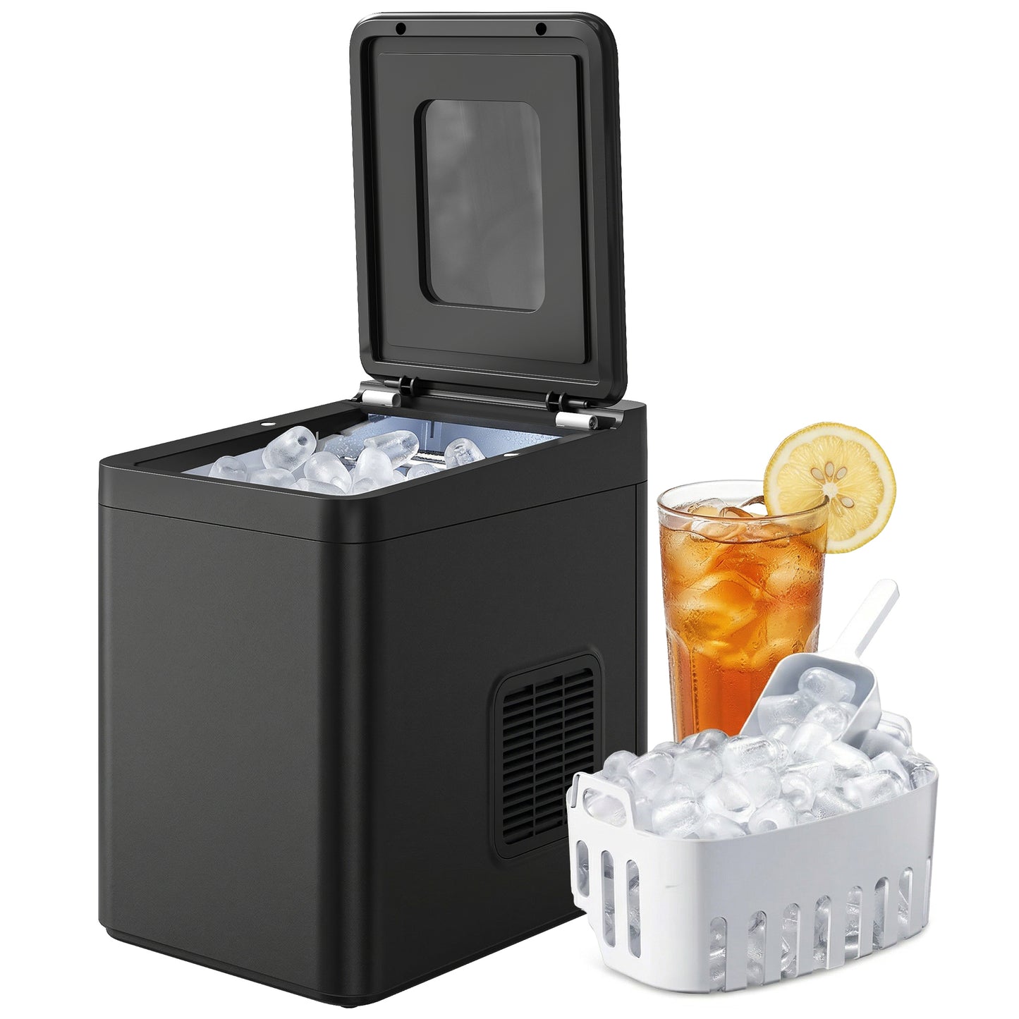 Countertop Ice Maker Machine Compact Ice Cube Maker with Scoop Black