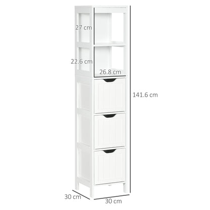 Tall Bathroom Cabinet, Slim Bathroom Storage Unit, Freestanding Narrow Floor Cabinet with 3 Drawers and 2 Open Shelves