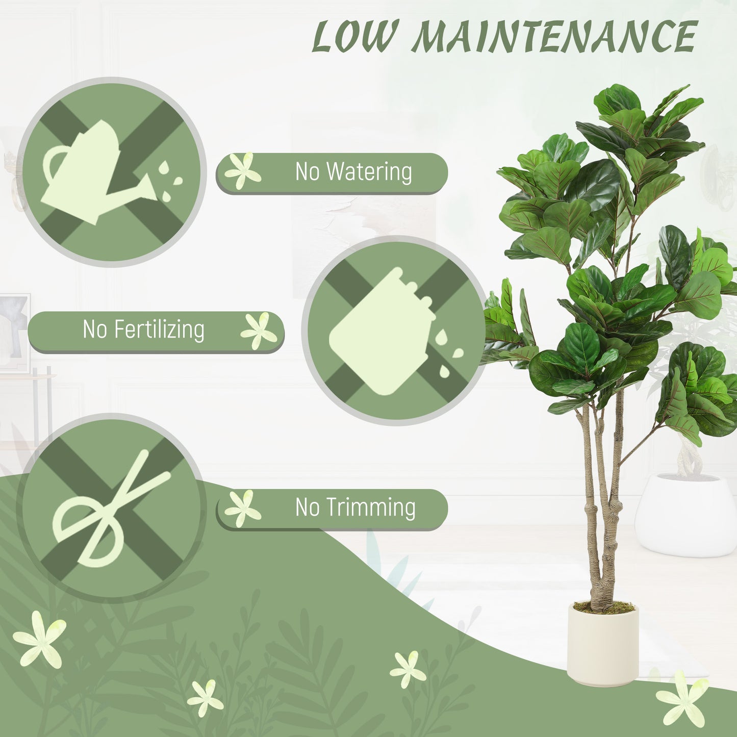 180cm Artificial Fiddle Leaf Fig Tree, Realistic Fake Plant, Green