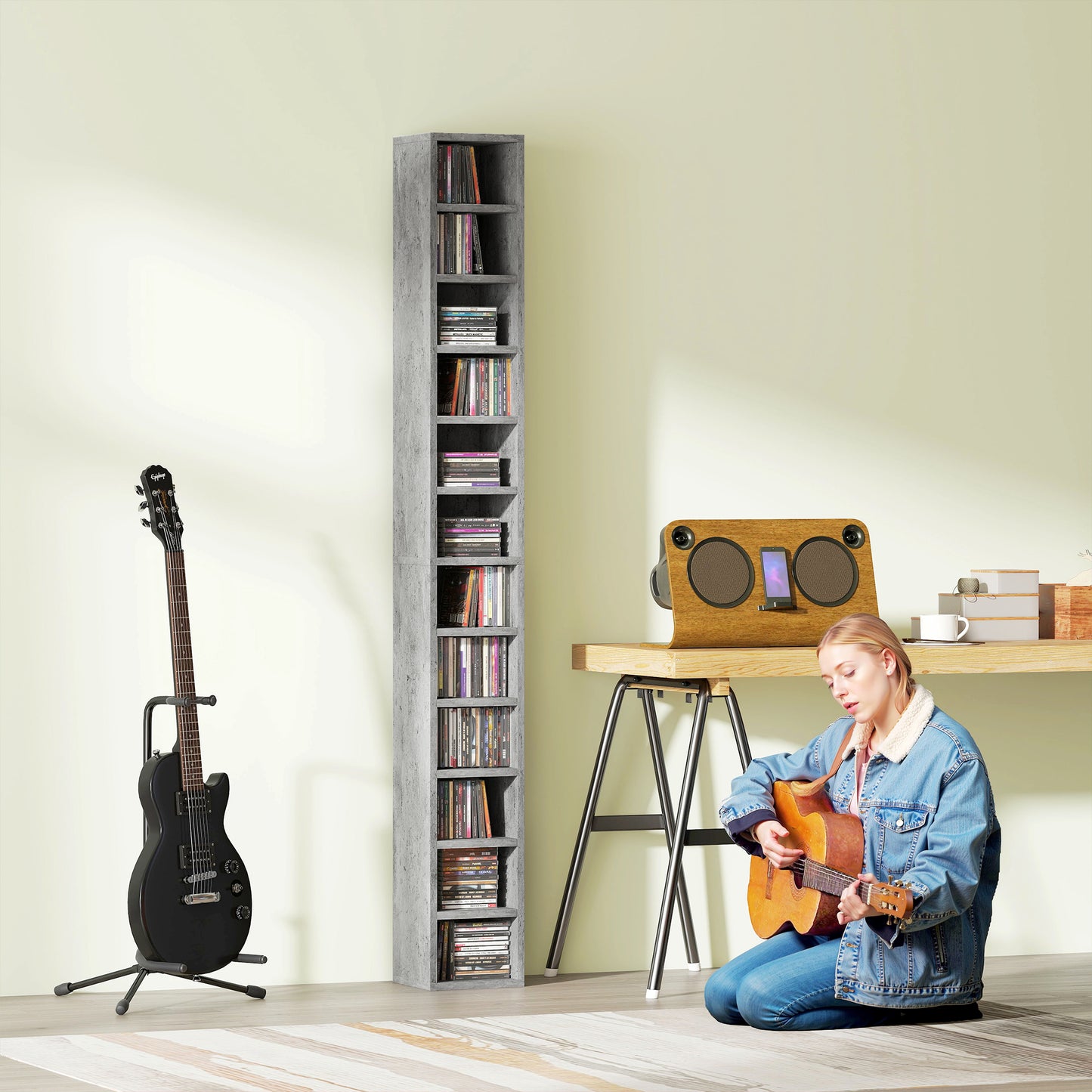 204 CD Storage Tower, Tall Storage Tower with 12 Tiers, Cement Grey