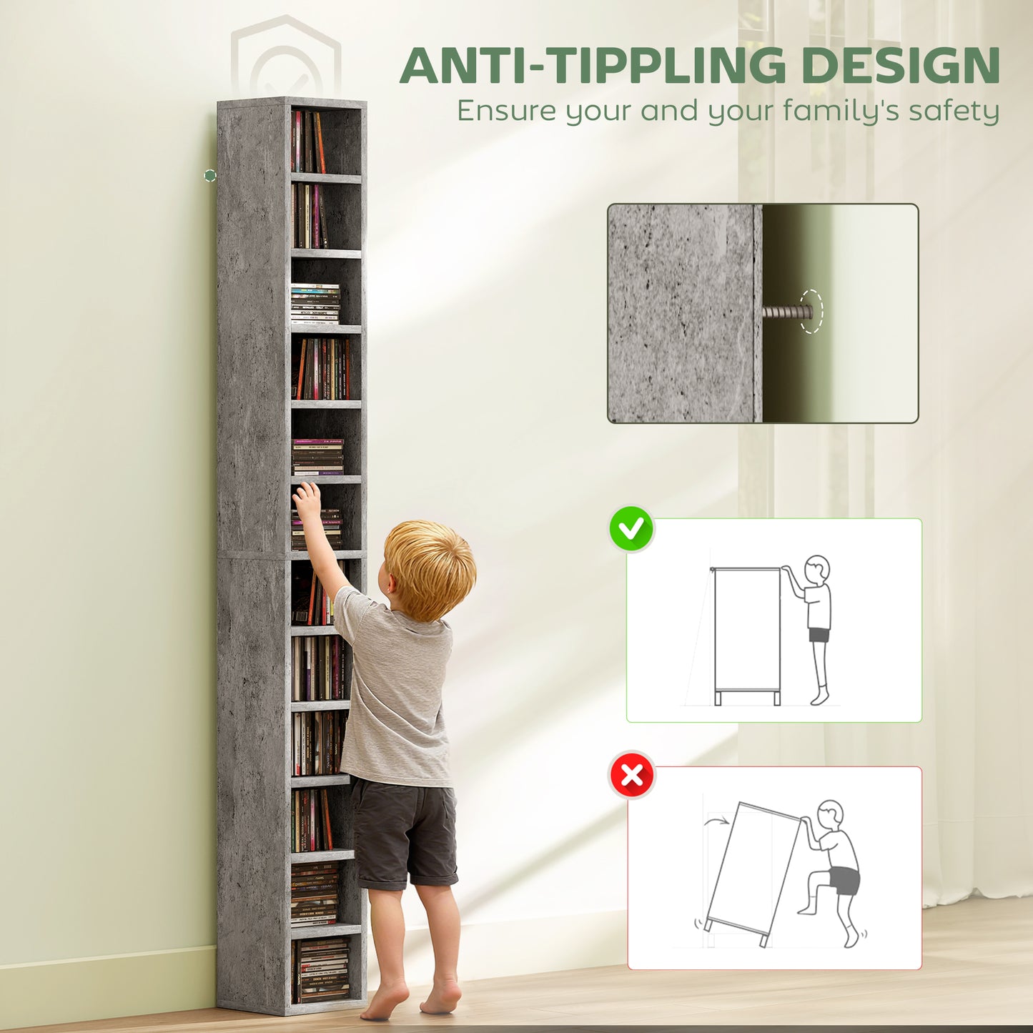 204 CD Storage Tower, Tall Bookcase Bookshelf with 12 Cubes