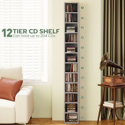 204 CD Storage Tower, Tall Bookcase Bookshelf with 12 Cubes