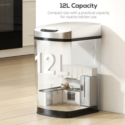 12L Sensor Bin, Automatic Touchless Motion Sensor Kitchen Bin, Silver