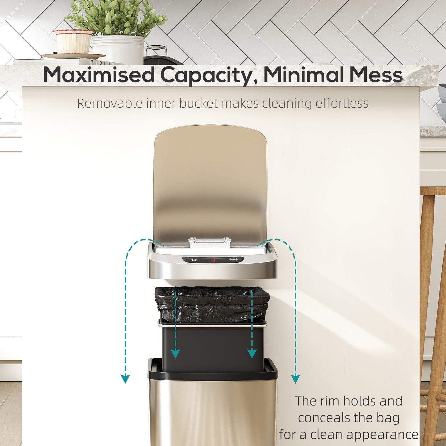 12L Sensor Bin, Automatic Touchless Motion Sensor Kitchen Bin, Silver