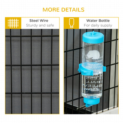 Rabbit Cage with Water Bottle, Wheels, Plastic Slide-Out Tray - Dark Grey
