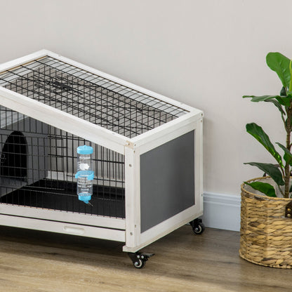 Rabbit Cage with Water Bottle, Wheels, Plastic Slide-Out Tray - Dark Grey