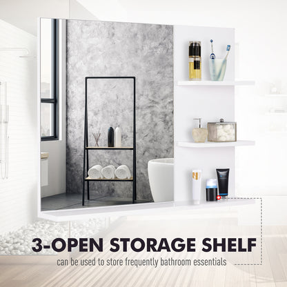 Bathroom Mirror Wall Mount Vanity Mirror with 3 Storage Shelves, White