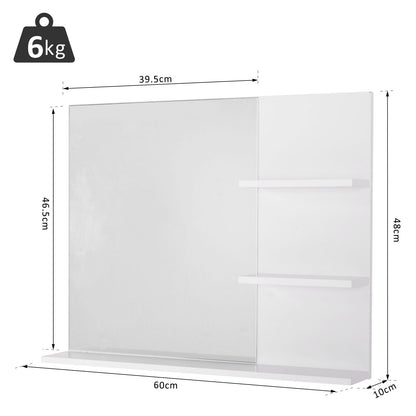 Bathroom Mirror Wall Mount Vanity Mirror with 3 Storage Shelves, White