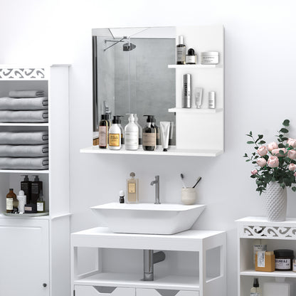 Bathroom Mirror Wall Mount Vanity Mirror with 3 Storage Shelves, White