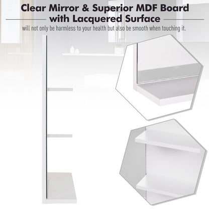 Bathroom Mirror Wall Mount Vanity Mirror with 3 Storage Shelves, White