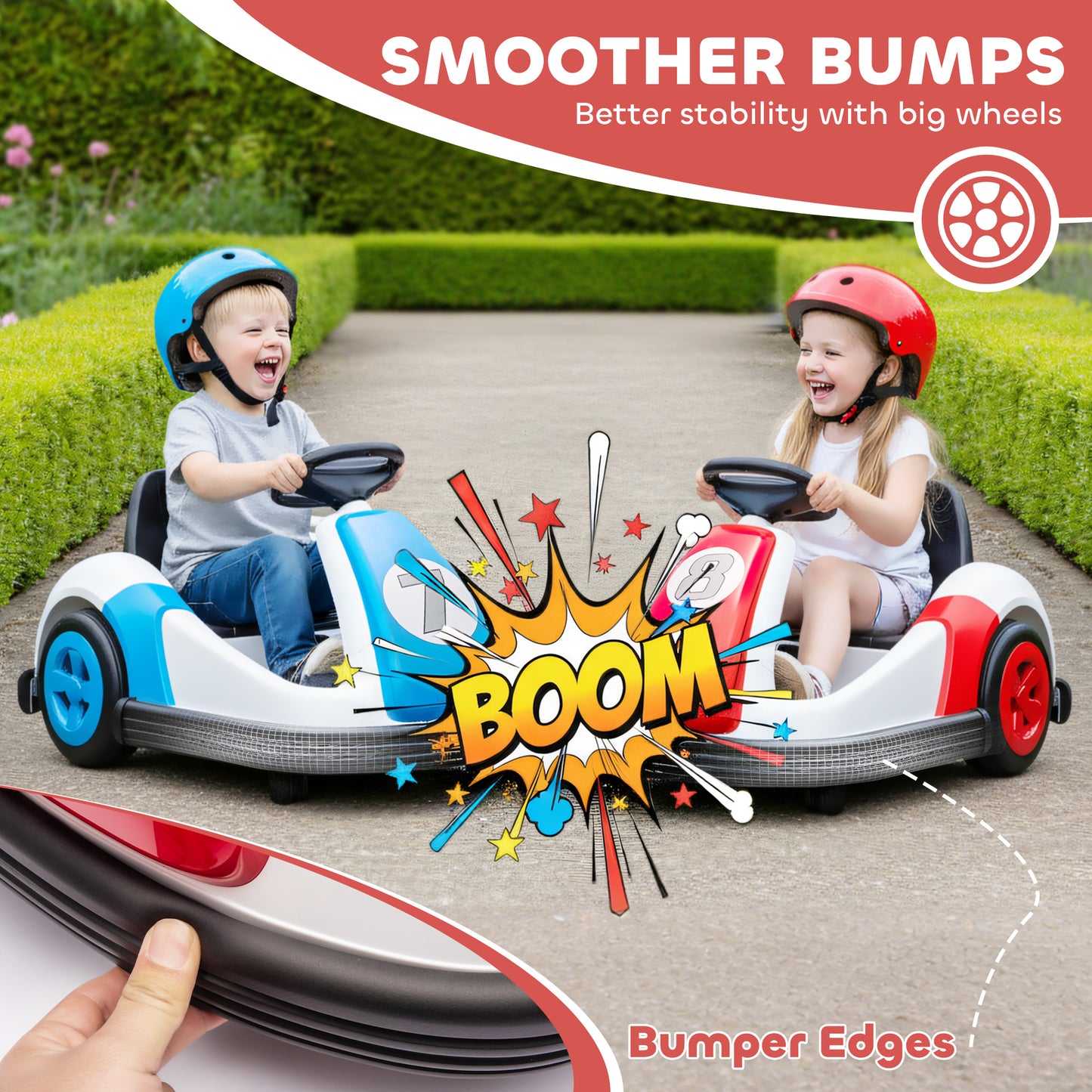 Kids Bumper Car with Game-Inspired Design and Oversized Wheels, 360-Degree Spin Electric Ride on Toy, Dual Motors, Music and Horn for Toddlers, Bumper Car for Kids Ages 37-96 Months, Red