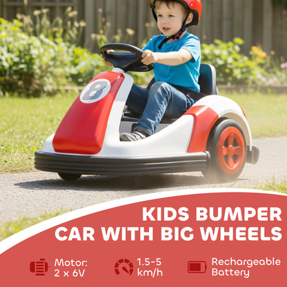 Kids Bumper Car with Game-Inspired Design and Oversized Wheels, 360-Degree Spin Electric Ride on Toy, Dual Motors, Music and Horn for Toddlers, Bumper Car for Kids Ages 37-96 Months, Red
