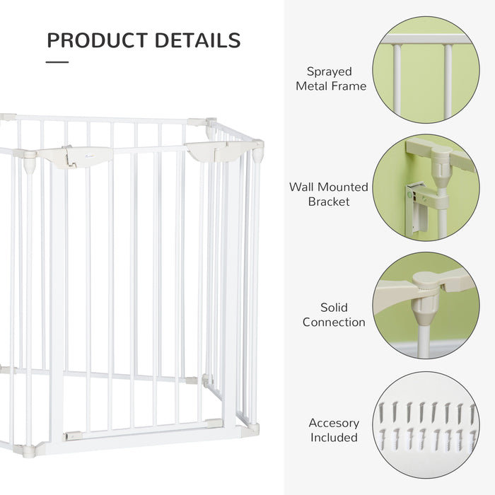 Pet Safety Gate 5-Panel Playpen Fireplace Christmas Tree Metal Fence Stair Barrier Room Divider Walk Through Door Automatically Close Lock