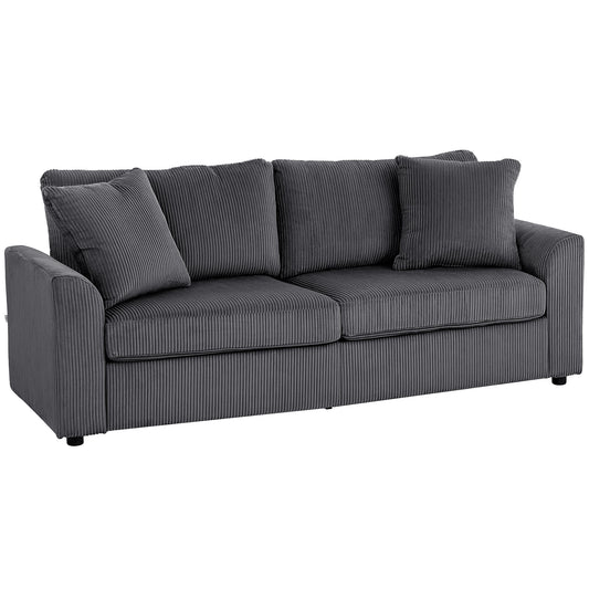 Modern 3 Seater Sofa with Spring Cushion, Upholstered Corduroy Settee for Living Room, Grey