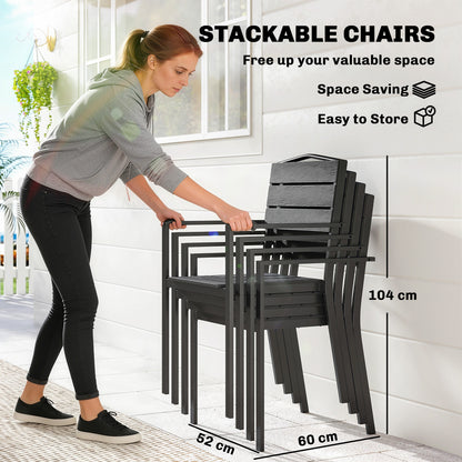 Garden Chairs Set of 4, Garden Dining Chairs, HDPE Seat, Black
