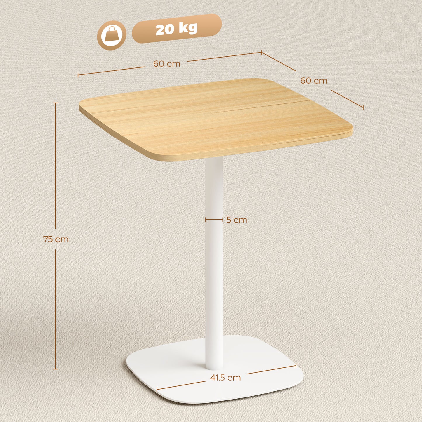 Dining Table for 2, Small Kitchen Table with Wood Veneer Top, Natural