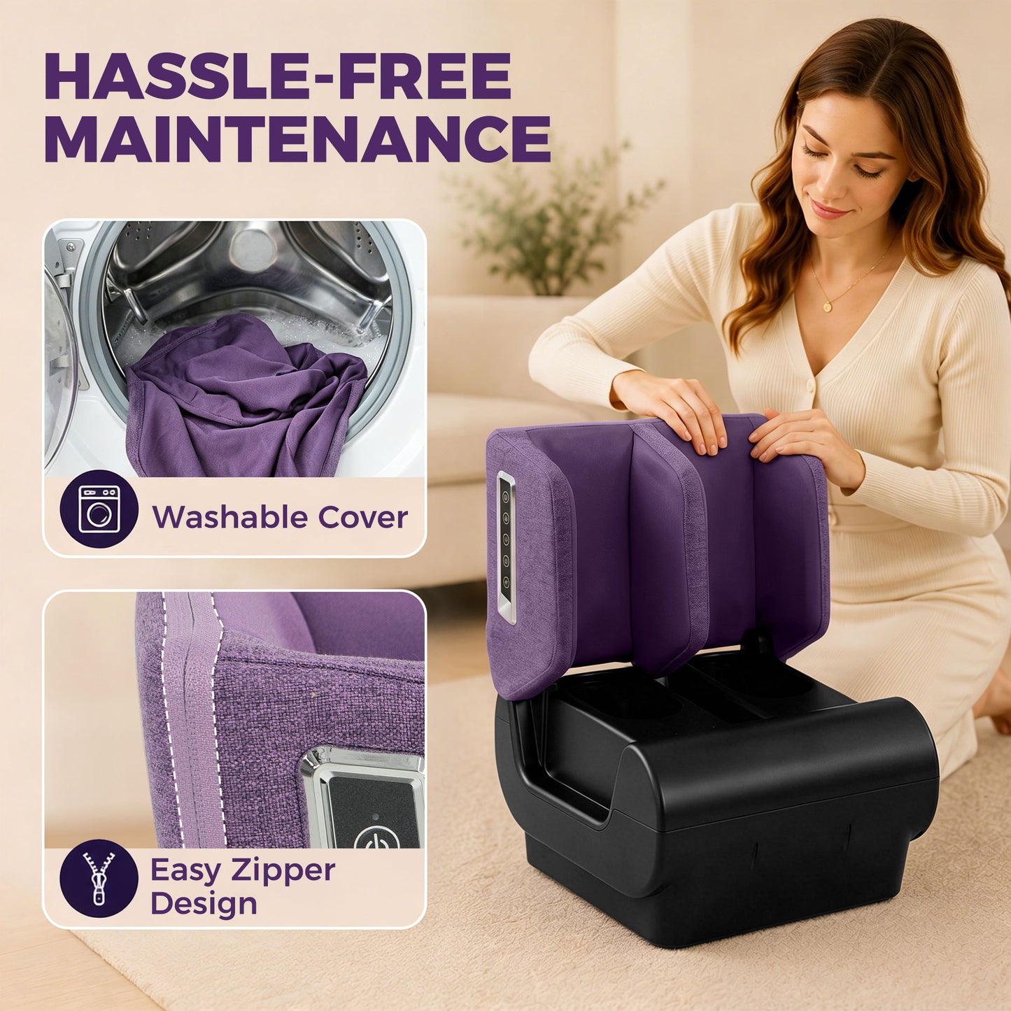Foot and Calf Massager, 2 in 1 Foot Massager Machine & Ottoman with Shiatsu Foot with Heat, Air Compression, Timer, 3 Modes & Intensities for Feet, Ankle, Leg, Purple and Black