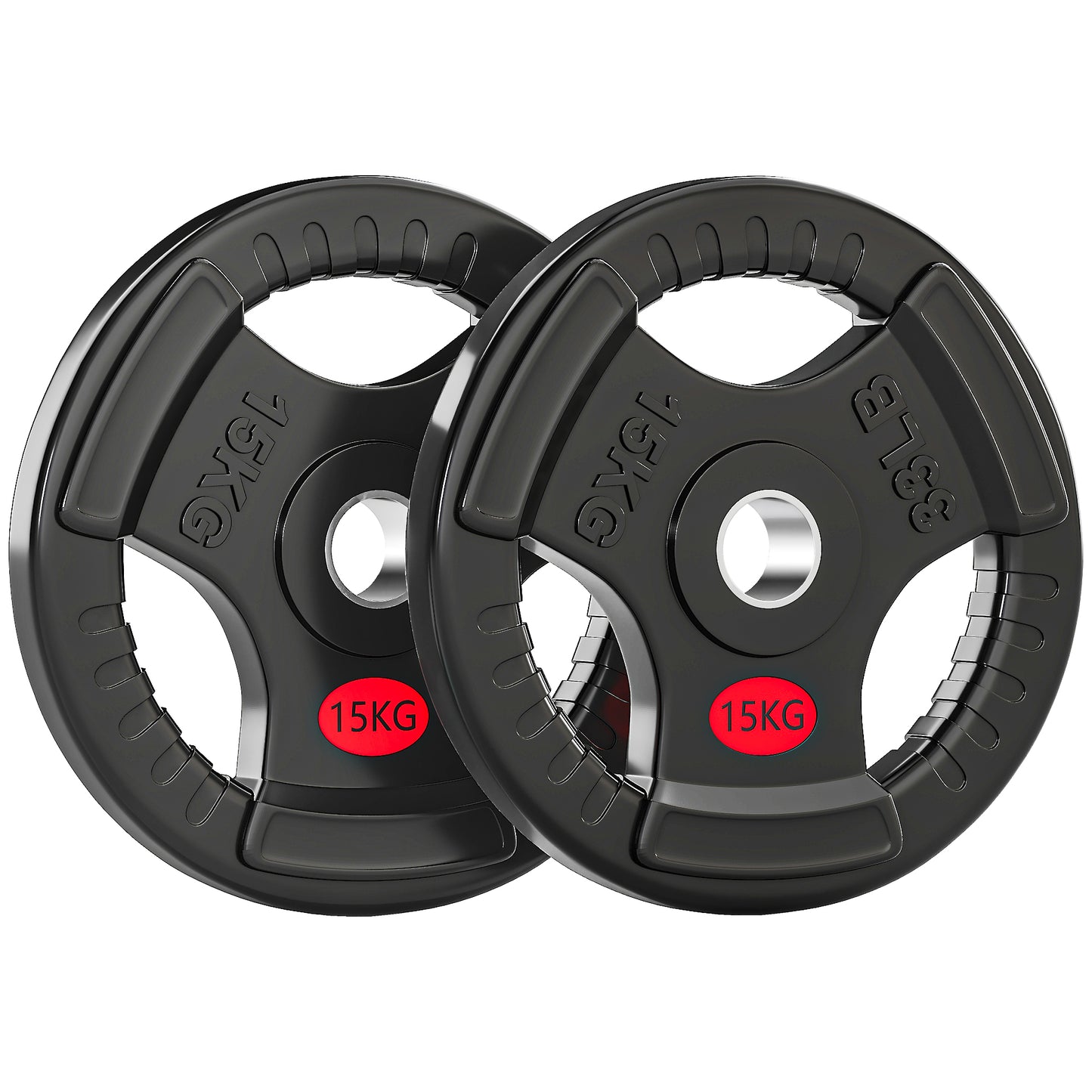 2 x 15kg Olympic Weight Plates, Weight Plate Discs with Tri-Grips