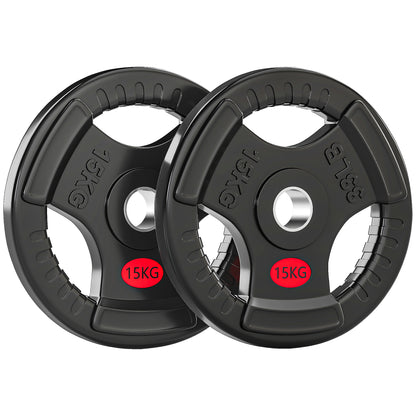 2 x 15kg Olympic Weight Plates, Weight Plate Discs with Tri-Grips