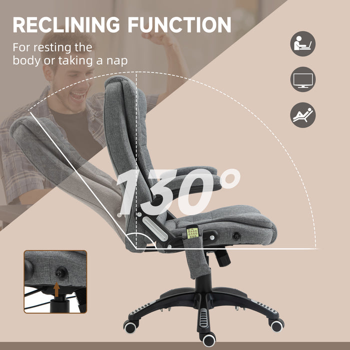 Massage Recliner Chair Heated Office Chair with Six Massage Points Linen-Feel Fabric 360¬¨‚àû Swivel Wheels Grey