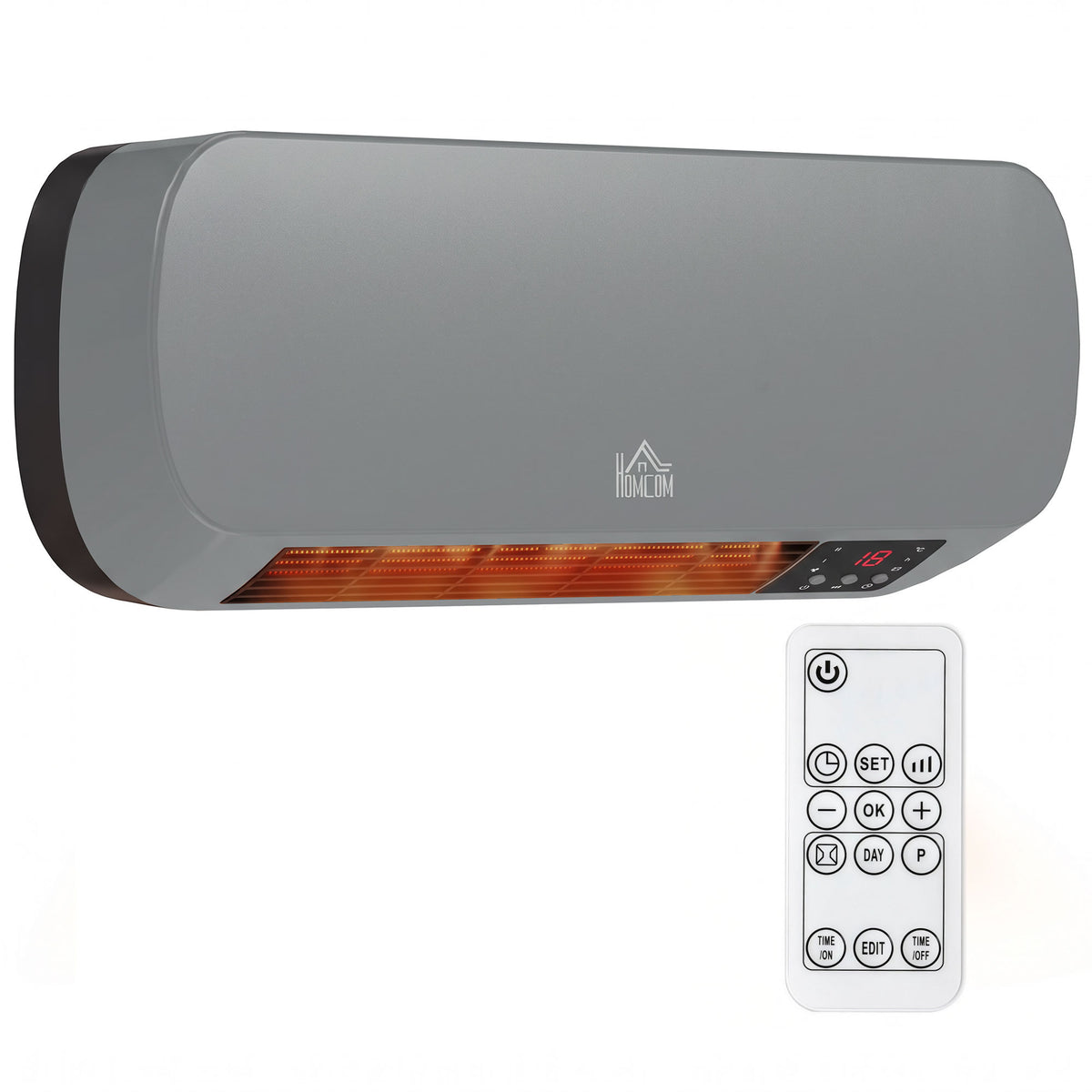 2000W Wall-Mounted Ceramic Heater with Weekly Timer and Remote - Grey