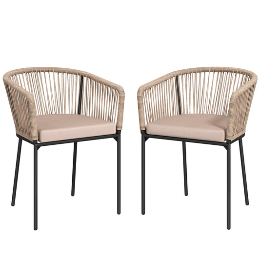 Garden Chairs Set of 2, Rattan Dining Chairs with Cushions, Natural