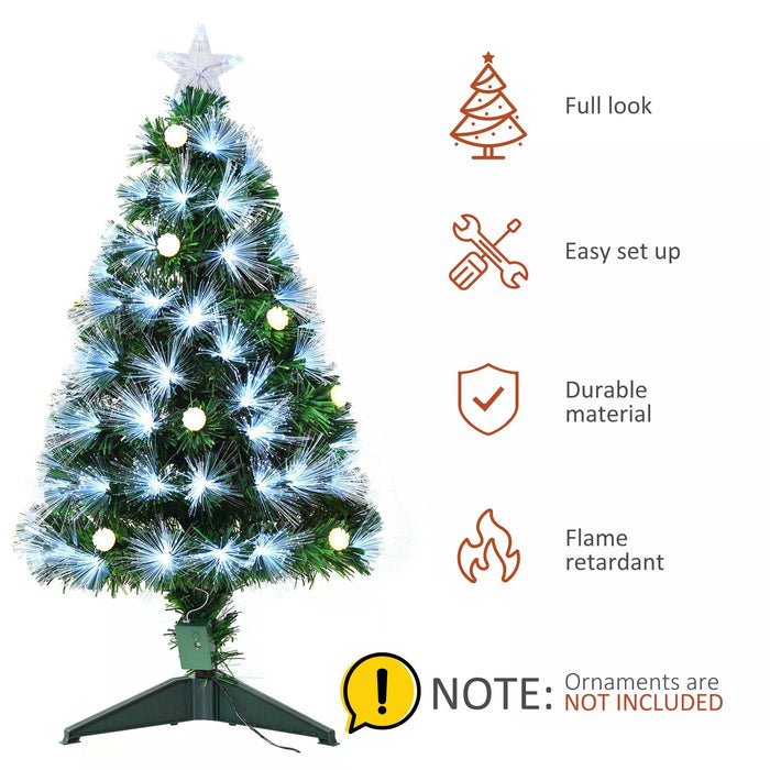 3ft White Pre Lit Christmas Tree w/ 90 LEDs Star Topper Tri-Base Full Bodied Seasonal Decoration Pre-Lit Home