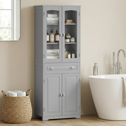 Kitchen Cupboard Storage Cabinet Adjustable Shelves, Glass Door, Grey