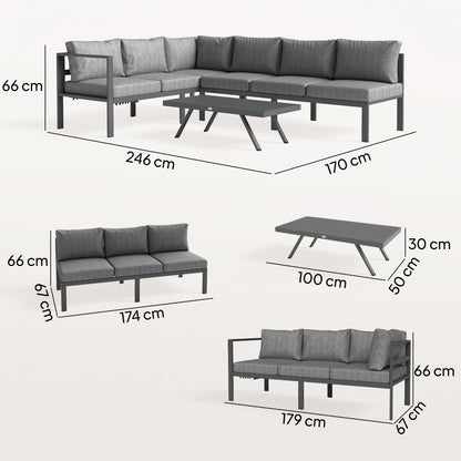 Patio Furniture Set Adjustable Backrest L-Shaped Dark Grey