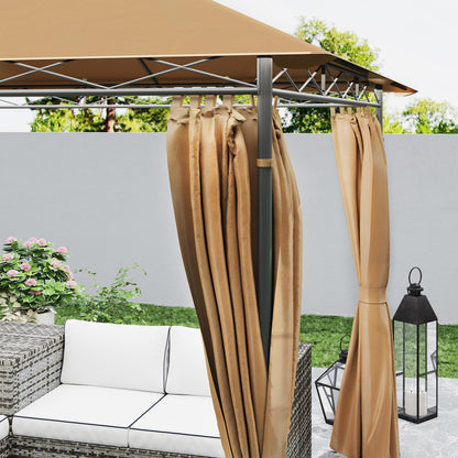 3 x 3 m Double Roof Outdoor Gazebo with Curtains, Brown