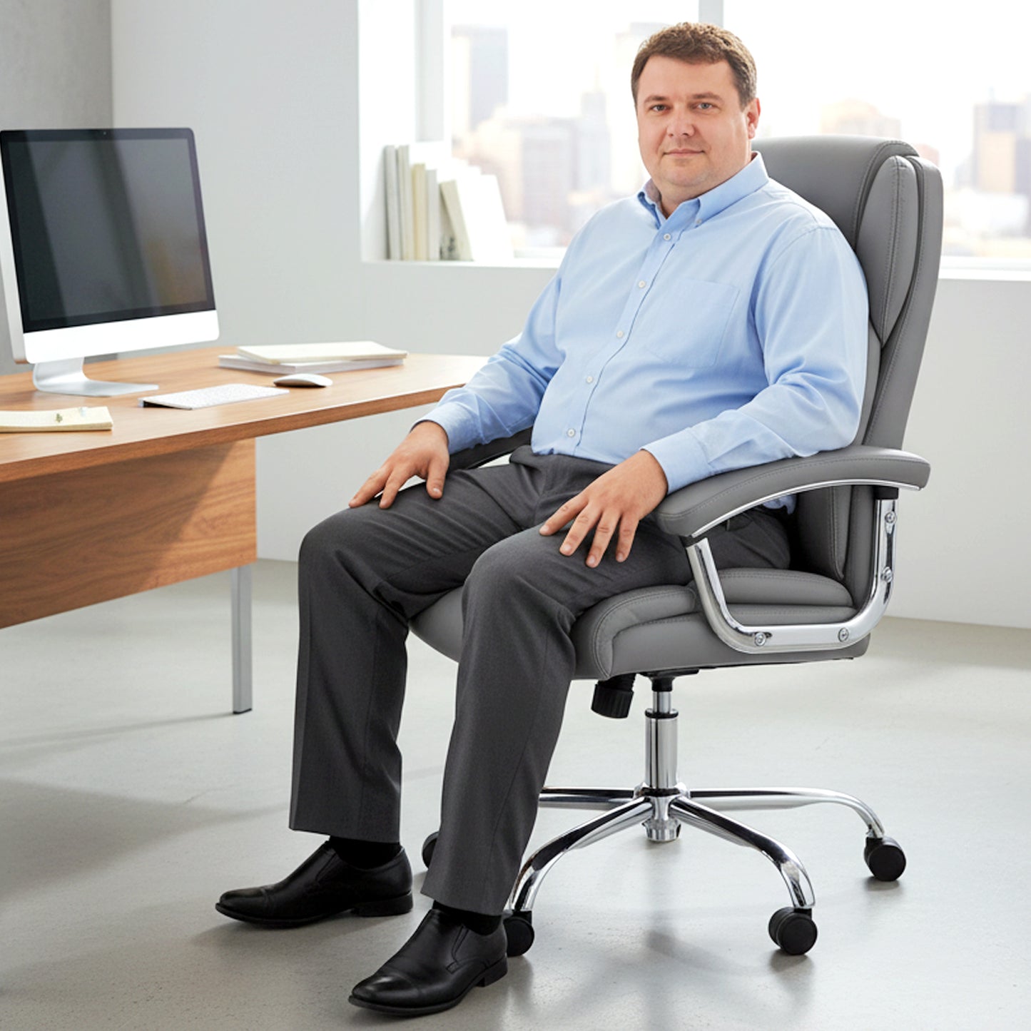 Office Chair 180kg, High Back Desk Chair with Spring Cushion, Grey