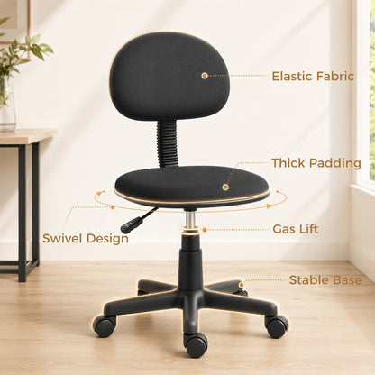Armless Office Chair with Adjustable Height, 360 Swivel Wheels, Black