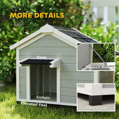 Wooden Dog House with Openable Roof, Removable Floor, Light Grey