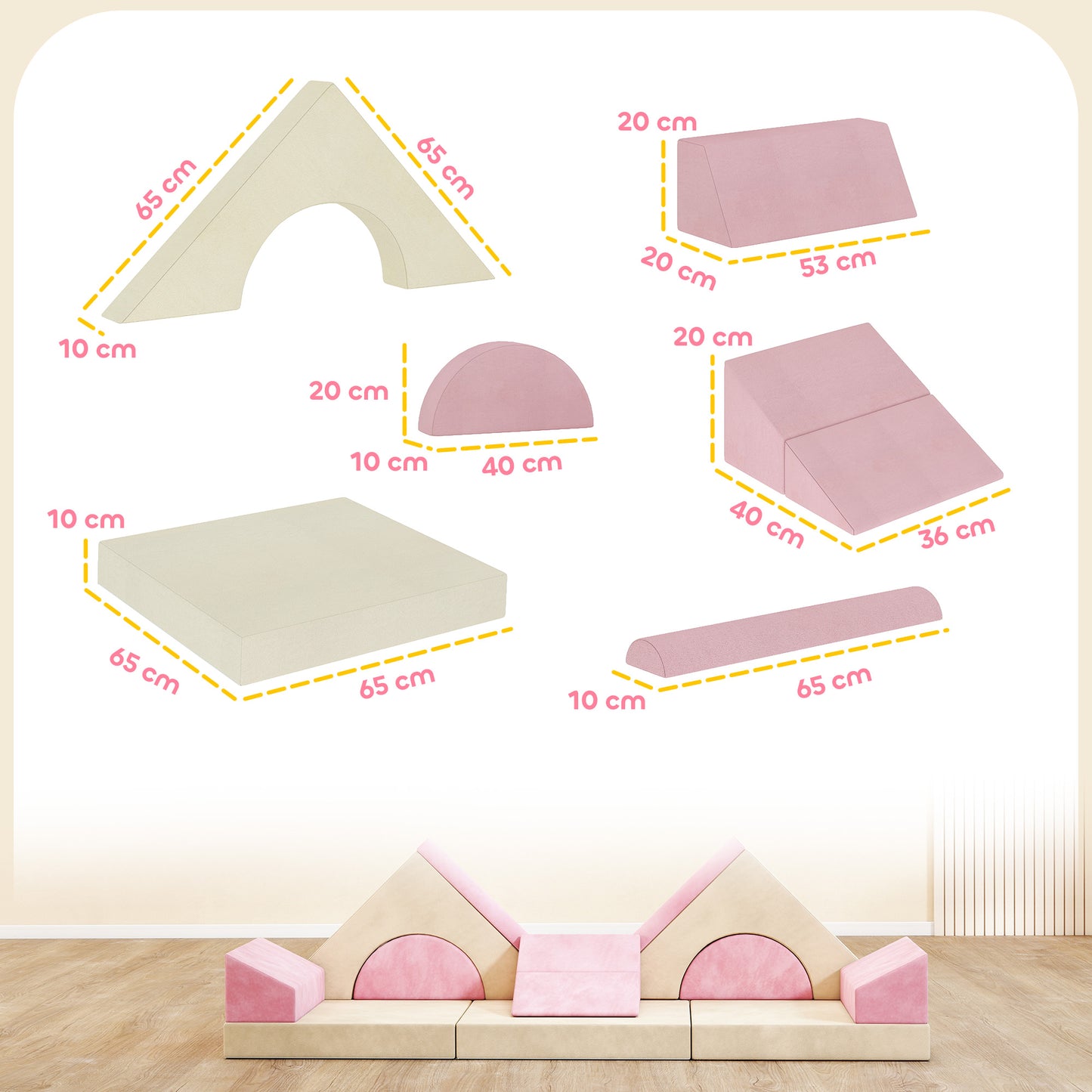 Kids Play Sofa, 12 Pieces Foam Modular Convertible Sofa, Pink