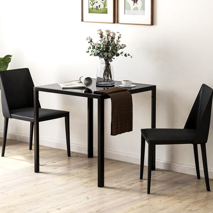 Modern Square Dining Table with Tempered Glass Top Metal Legs
