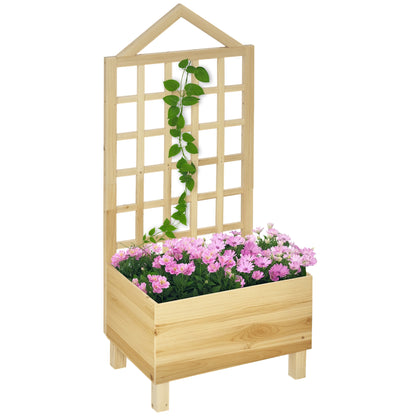 Wooden Garden Planters with Trellis for Vine Climbing Plants, Natural