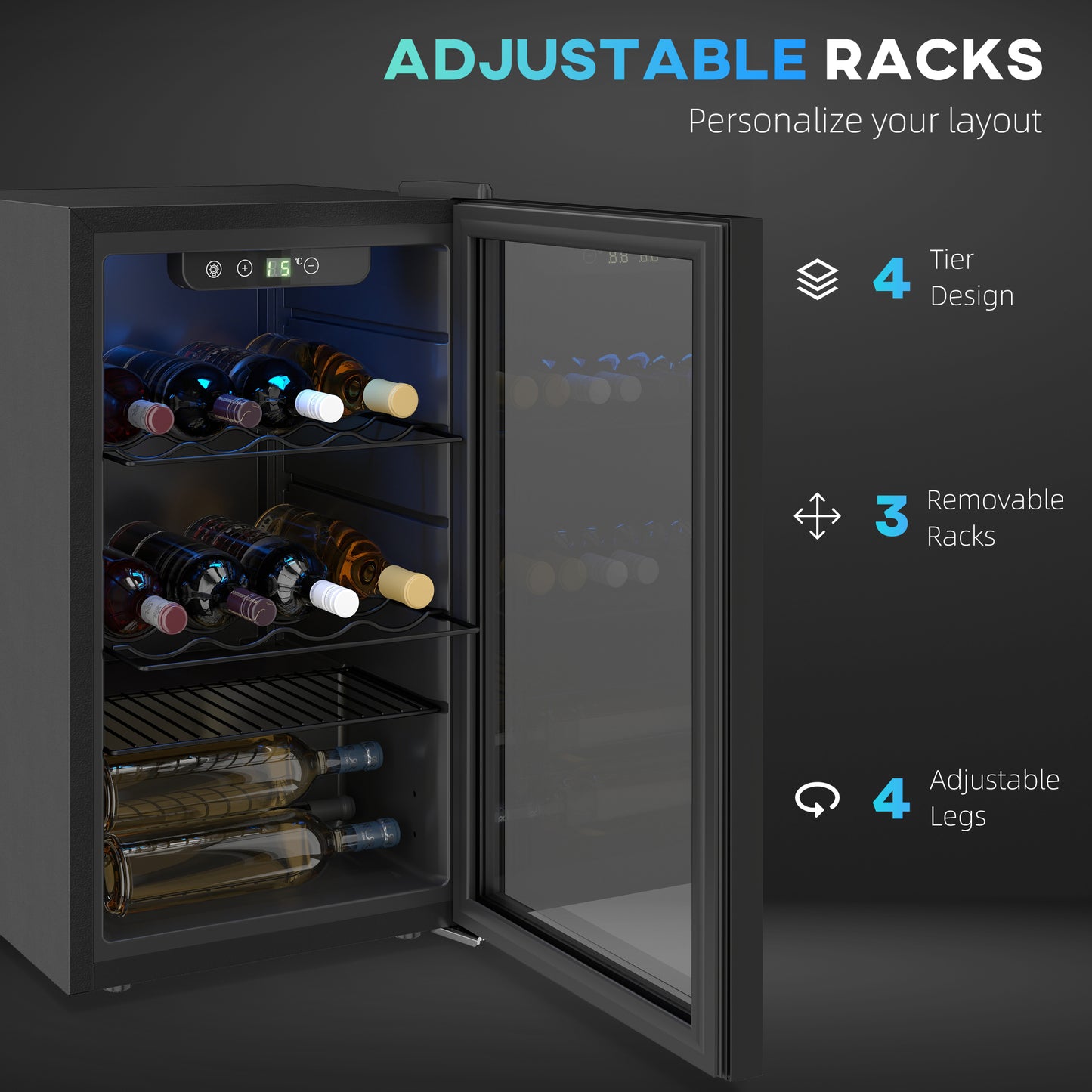 24 Bottle Wine Cooler, 68L Freestanding Drinks Beer Wine Fridge