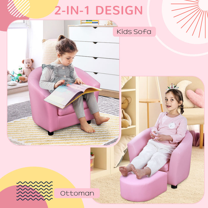 Kids Toddler Sofa Children's Armchair Footstool with Thick Padding, Anti-skid Foot Pads, 30 x 28 x 21cm, Pink