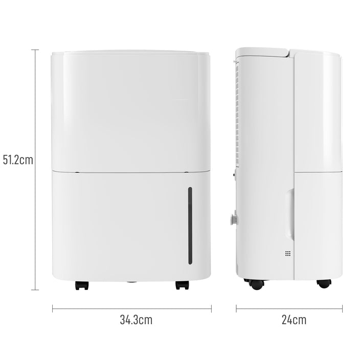 20L/Day Dehumidifier with Continuous Drainage, 5L Water Tank, Timer