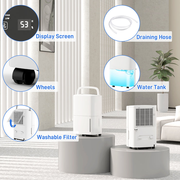 20L/Day Dehumidifier with Continuous Drainage, 5L Water Tank, Timer