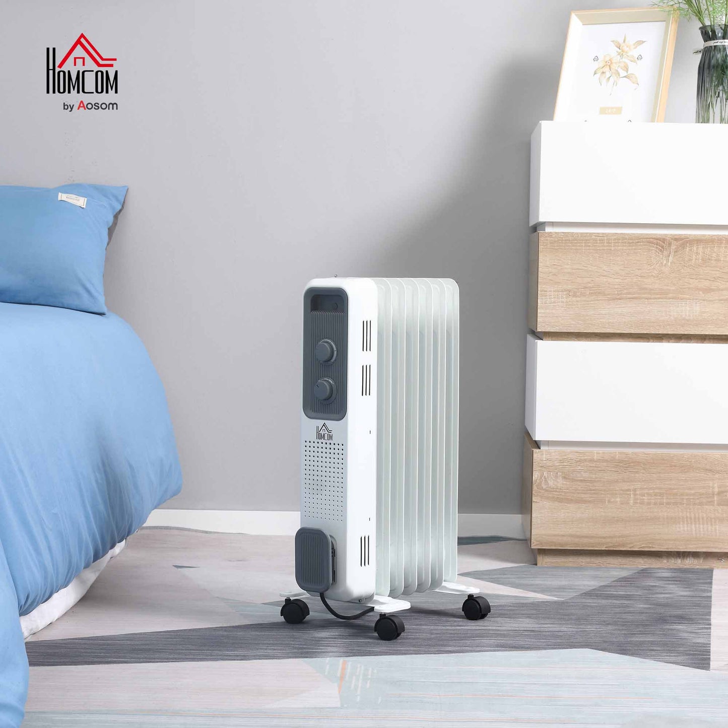 Oil Filled Radiator Portable Heater W/ 7 Fin, 3 Heat Settings, White