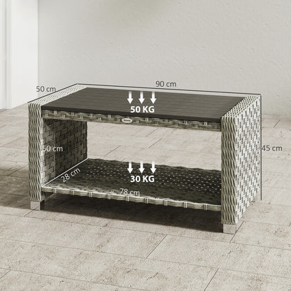 Outdoor Coffee Table with Storage Shelf and Slatted Top, Grey