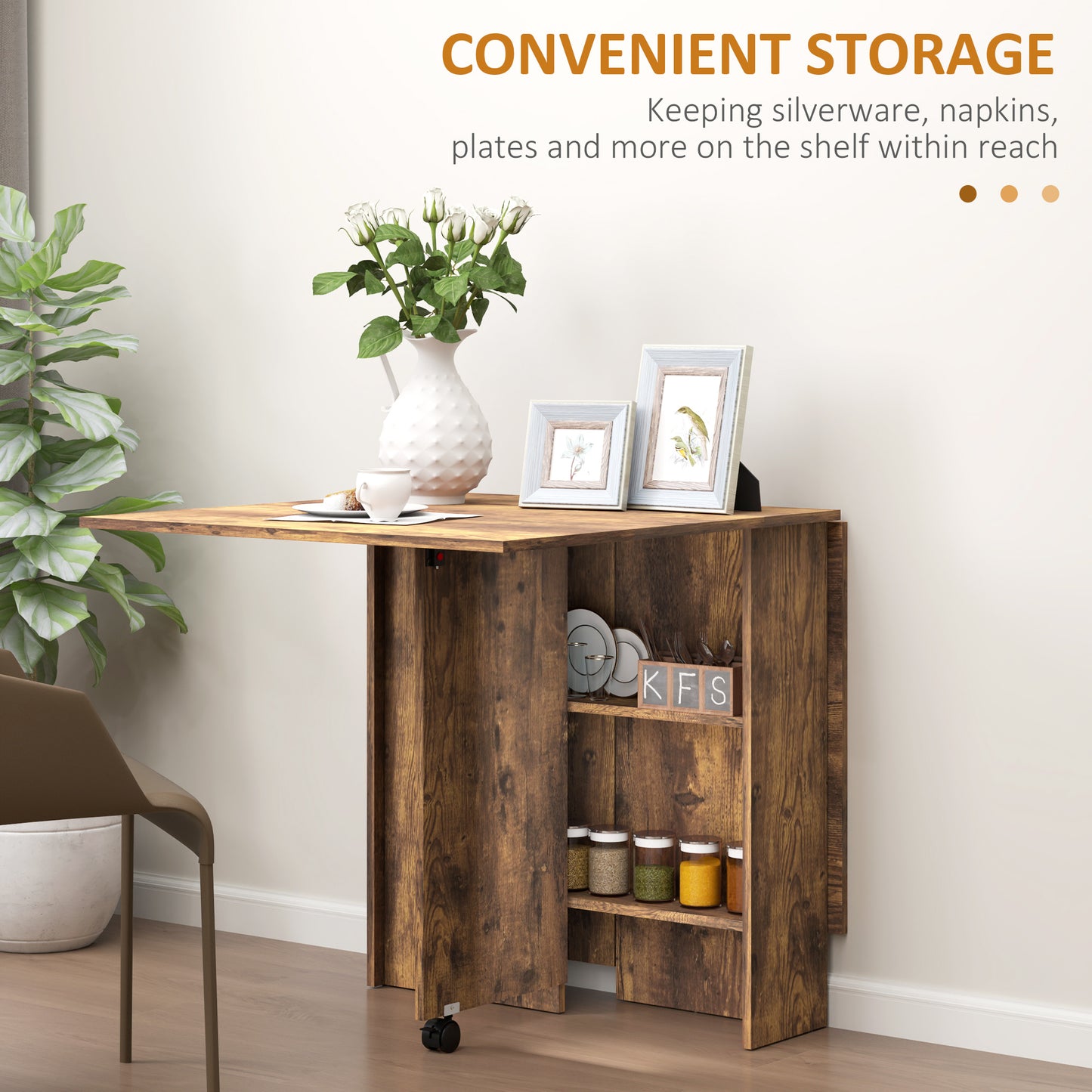 80-140 cm Folding Dining Table for 4-6 Drop Leaf Table Rustic Brown