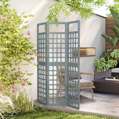 3-Panel Garden Privacy Screen, Foldable Wooden Divider, Grey