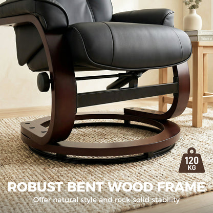 Recliner Chair with Footstool, Swivel Recliner Armchair, Black