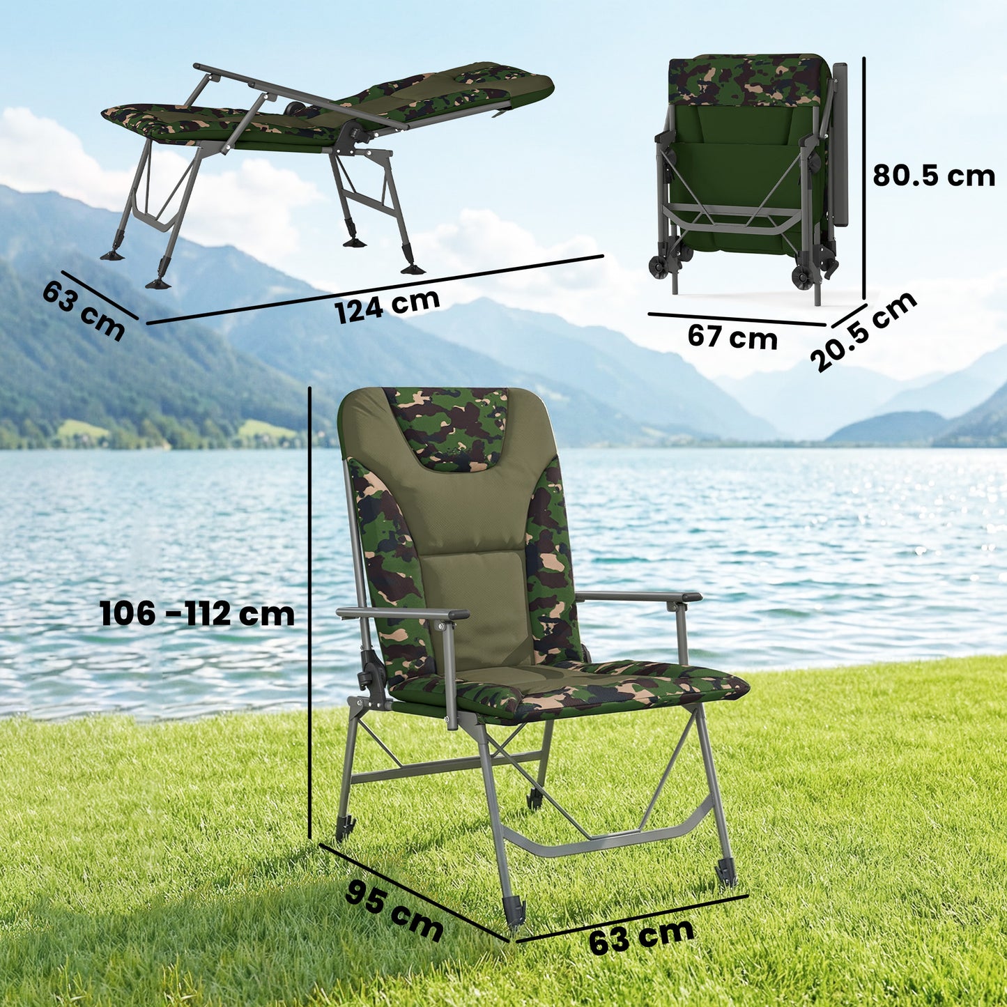 Camping Chair Reclining Padded for Adults Camouflage