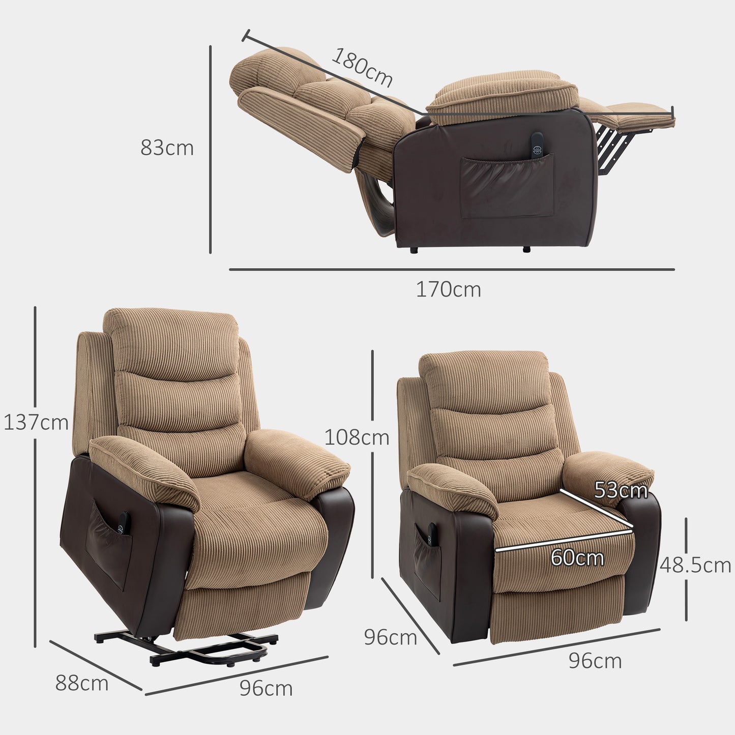 Power Lift Riser and Recliner Chair with Remote Control, Brown