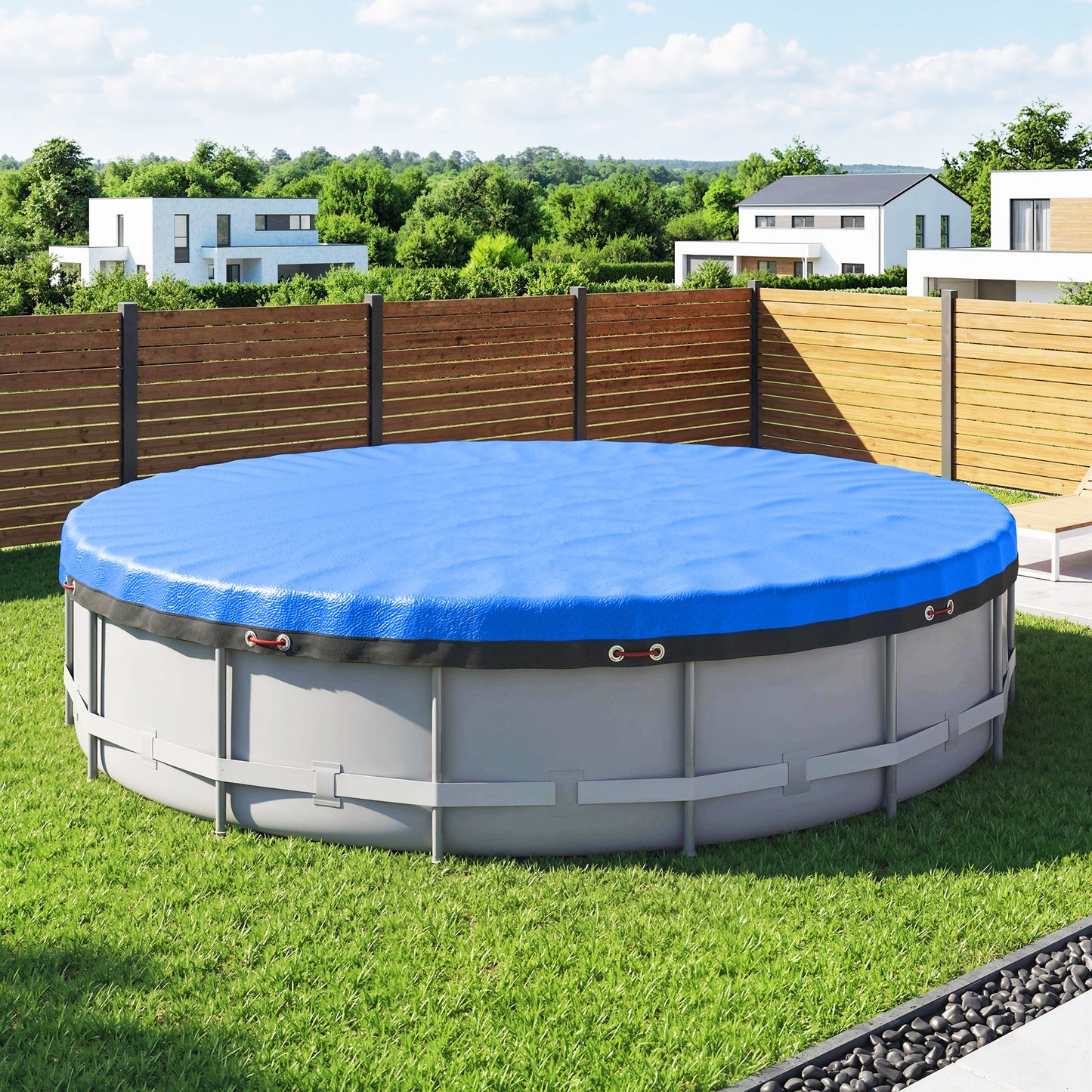 10 ft Round Swimming Pool Cover with Secure Rope, Tightener, Blue