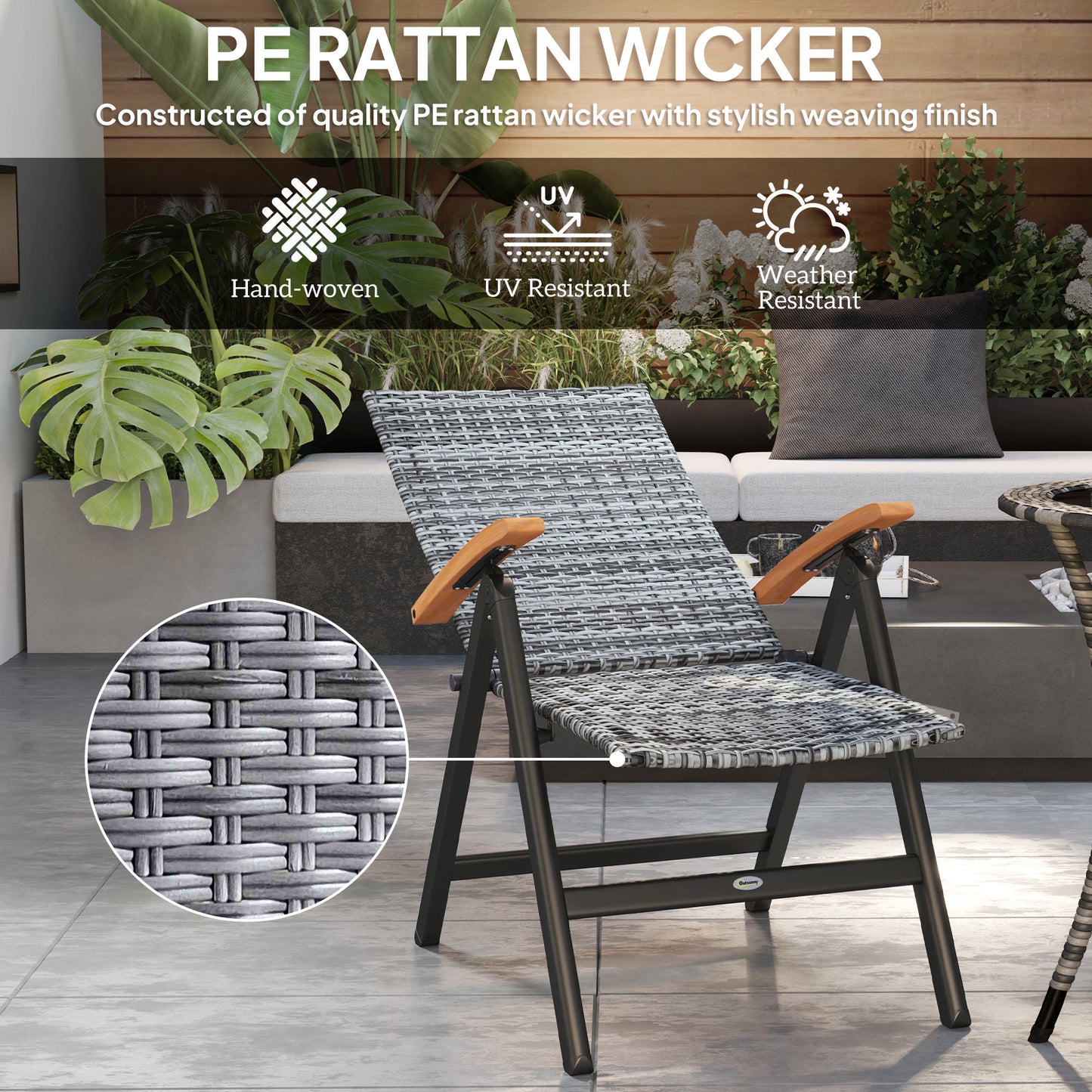 Outdoor Folding Rattan Chair, Dining Chair, Light Grey